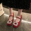 Temperament Single Shoes with Skirts Women's Evening Breeze Gentle Shoes Spring 2024 New Fashionable Versatile High-heeled Mary Jane Shoes