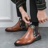 Осенние новые мужские жаккардовые остроносые ботинки челси в китайском стиле, модные кожаные ботинки с вышивкой в стиле «цветущее богатство» для мужчин