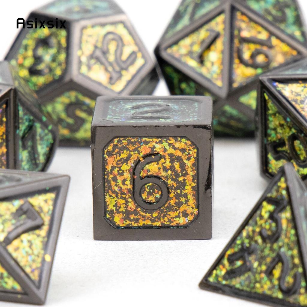 7 Pcs Green Standard Metal Dice Solid Metal Polyhedral Dice Set Suitable for Role-Playing RPG  Board Game Card Game
