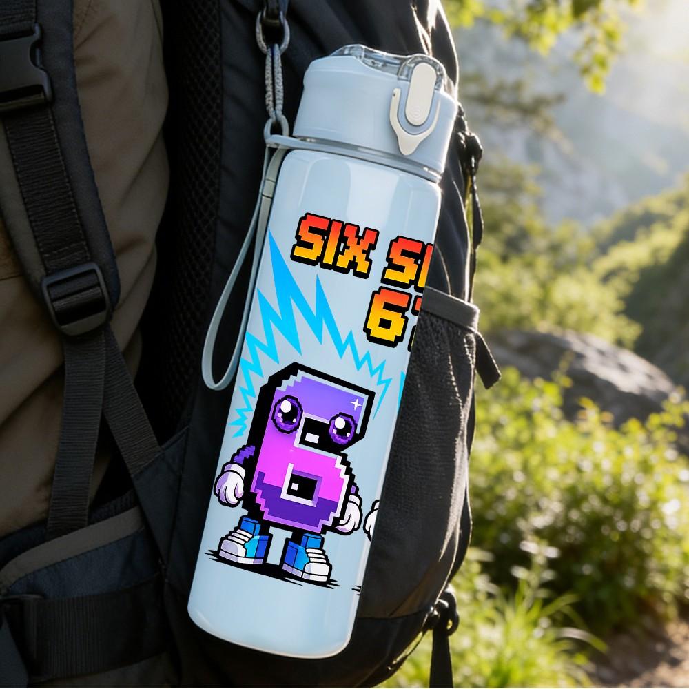 1PC Six Seven Bold Number Graffiti Print 750ml Color Plastic Sports Water Bottle Leakproof Flip Straw Lid Suitable for Sports Office Home Use