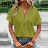 Spring Summer Women's Fashion Casual Solid Color Button V-neck T-shirt Women