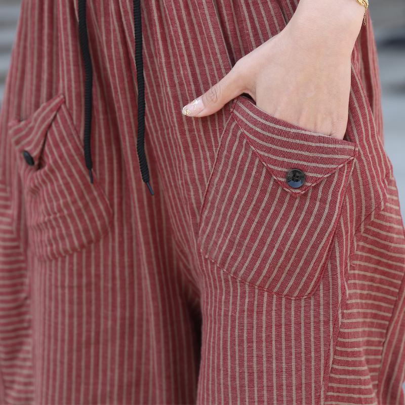 Повседневные летние полосатые брюки женские винтажные одежды больших размеров элегантные женские брюки с эластичной резинкой на талии