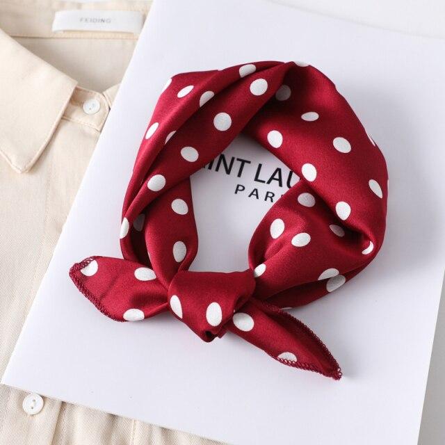 New Silk Scarf Square Women Fashion Dot Plaid Print Neckerchief Ladies Work Scarves Small Winter Foulard Bandana Hair Tie Band
