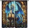 Stained Glass Blackout Window Curtains, Autumn Forest Mosaic Art Beautiful Nature Scenery Stained Glass Home Kitchen Livingroom