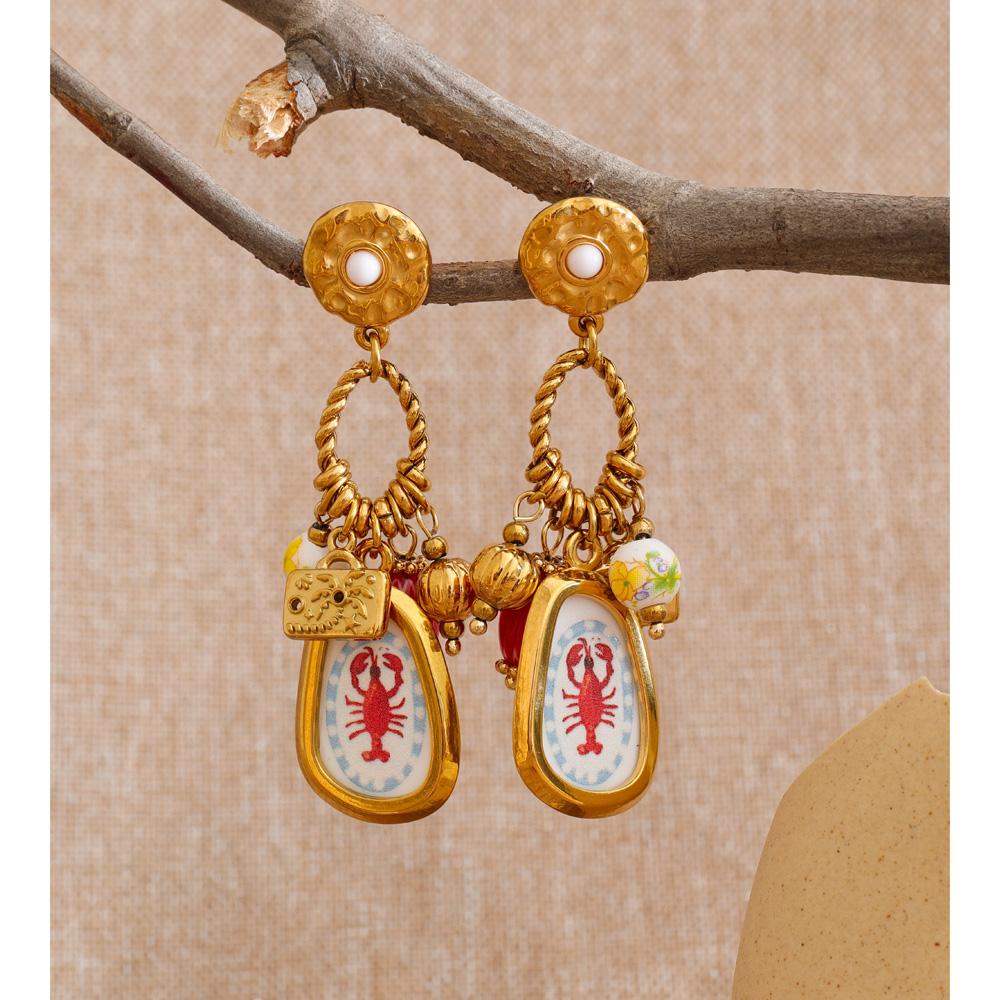 Yhpup Stainless Steel Rectangle Crayfish Drop Earrings 2026 Exclusive Design Spring Summer Style Ceramic Geometric Charm Jewelry