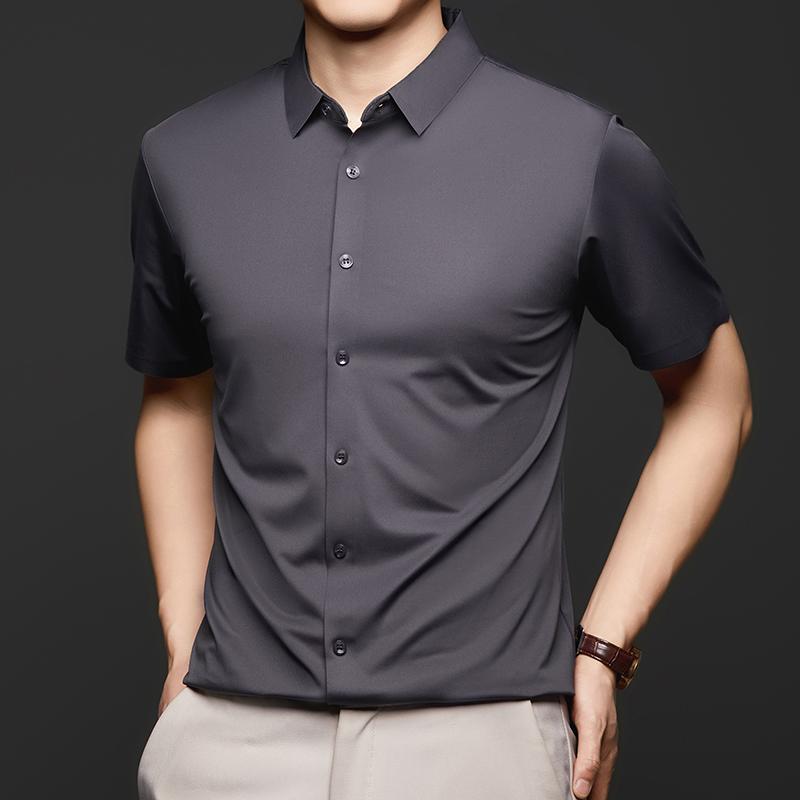 Мужская рубашка с коротким рукавом Ultra Stretch Business Casual Дышащая Эластичная Устойчивая к истиранию Однотонная рубашка с коротким рукавом