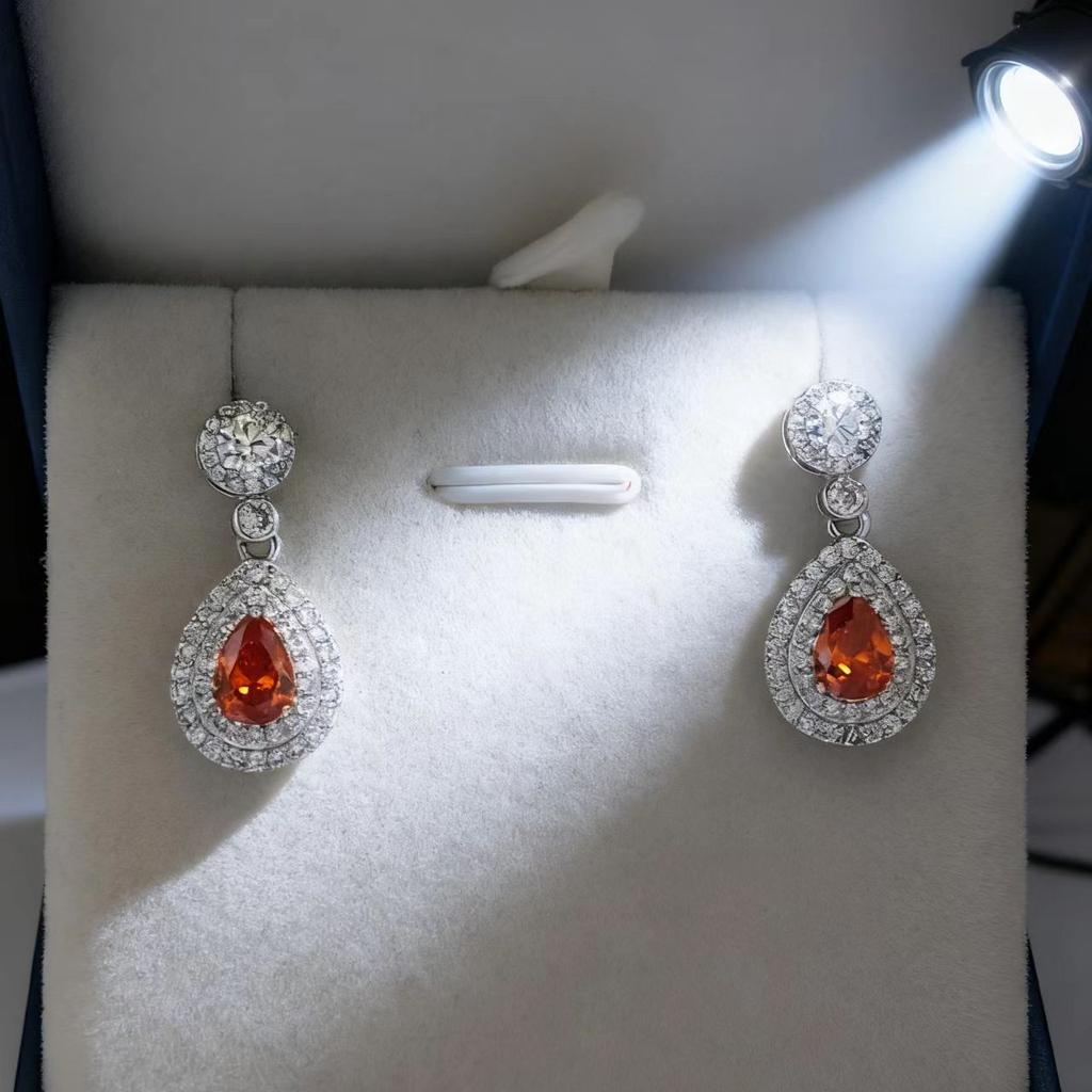 Imitation Drop-shaped Zircon Stud Earrings Women's High-quality Full Diamond Zircon Earrings Design Sense Earrings Colored Gemstone Earrings