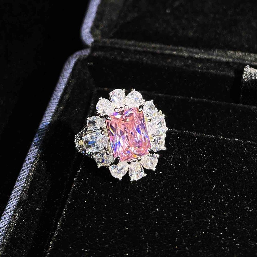 Elegant Women Jewelry Set Asscher Yellow Topaz Blue Argyle Pink Square Diamond Ring Earrings Pendant