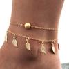 Double Layer Leaves Charm Anklet Foot Chain Summer Women Sandal Ankle Bracelet