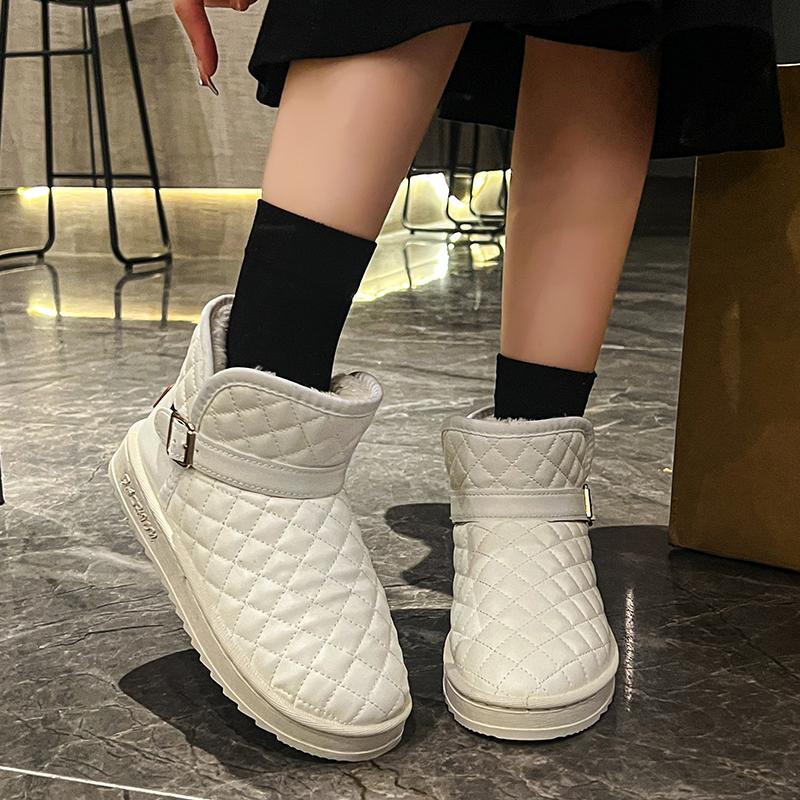 Fashion Women's Shoes On Sale Slip On Women's Boots Winter Round Toe Plush Fleece for Warmth Short Barrel Flat Snow Boots Zapatos Mujer