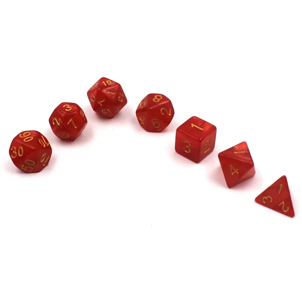 7 шт./лот красные золотые многогранные игральные кости 20 гранные D4 D6 D8 D10 D12 D% D20 настольная игра цифровые игральные кости для настольной игры TRPG набор игральных костей