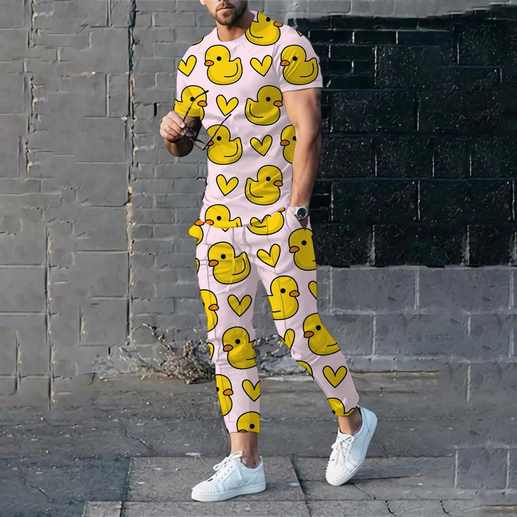 Men's T-shirt Pants Tracksuit Duck Panda 3D Print T Shirts Trousers Sets 2 Pieces Fashion Streetwear Oversized Suits Sportswear