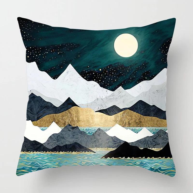 Nordic Mountains Sunrise Whale Metal Painting Pillowcase Sofa Decoration Cushion Cover Home Decoration Cushion Cover