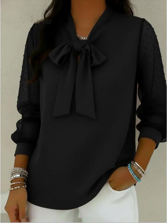 Женская шифоновая рубашка с пэчворком и бантом, однотонная, 2026