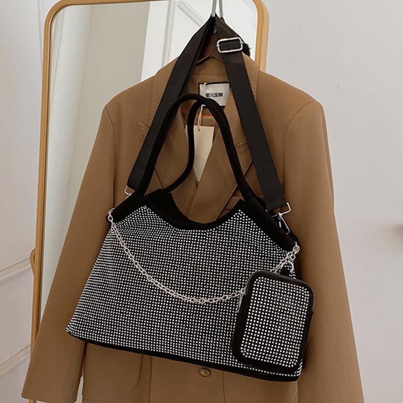 Новая блестящая женская сумка-тоут большой вместимости со стразами, модная сумка-подмышка на плечо для ужина, сумка-портфель CLE