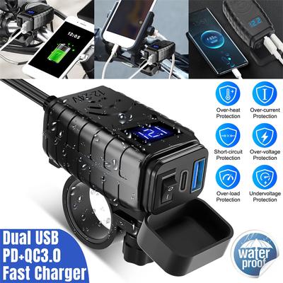 USB-зарядное устройство для мотоцикла, общая мощность 48 Вт, двойной USB Type-C PD и Quick Charge 3.0, зарядное устройство для телефона на мотоцикл с вольтметром и выключателем