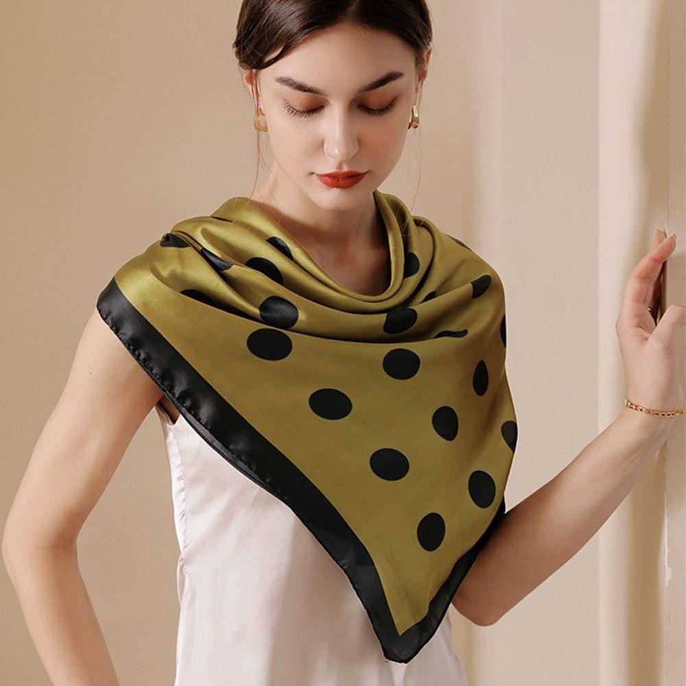 Elegant Women's Silk Scarf Soft Hijab Shawl Wraps Fashion Dot Print Silk Scarf  Bandana