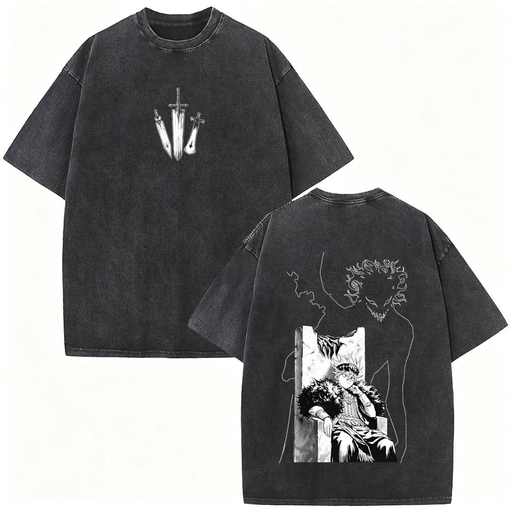 Washed Vintage Anime Black Clover Asta Graphic Print Tshirt Men Women Casual Cotton Oversized T Shirt Manga Cosplay Streetwear