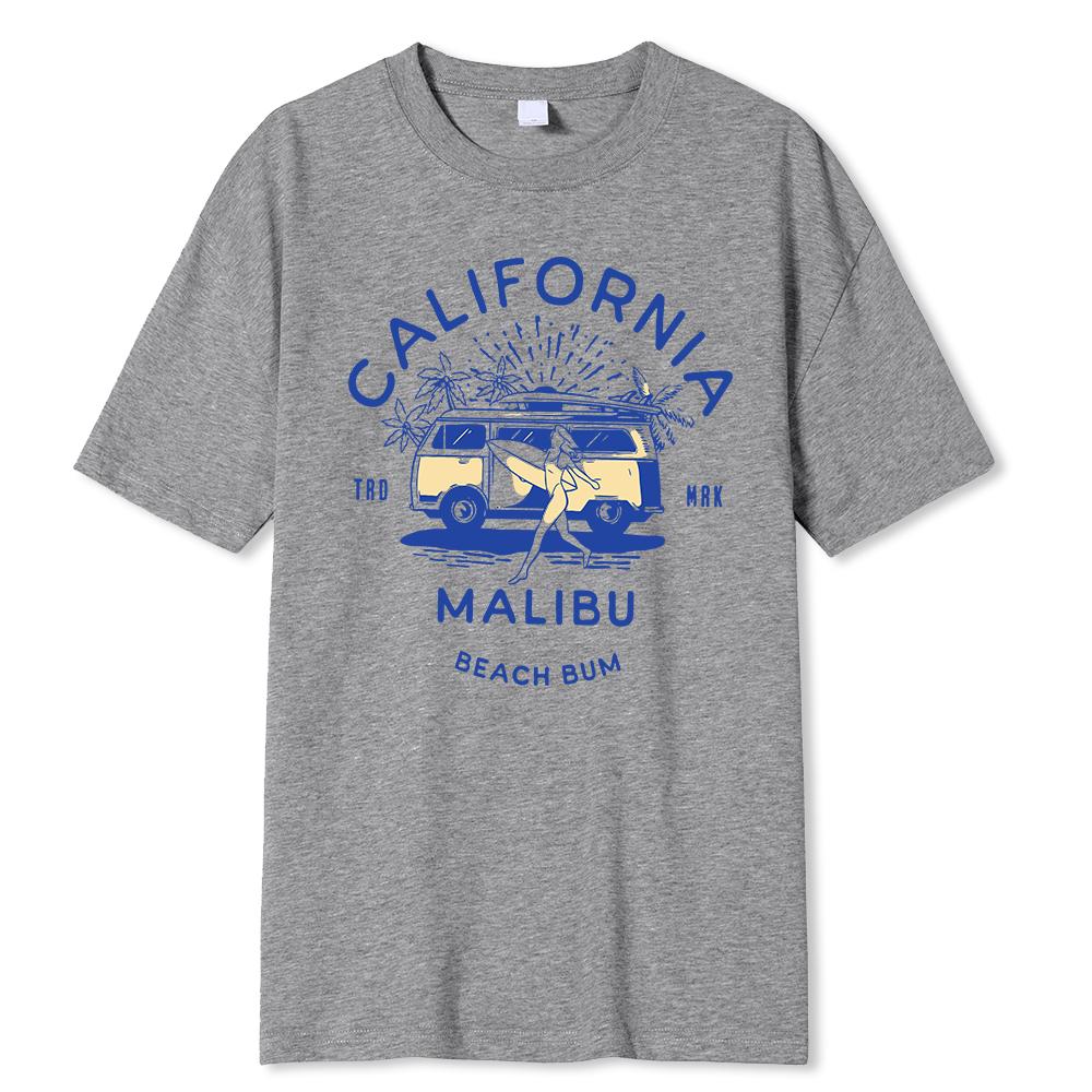 California Malibu Beach Bum Prints Printing Clothes Men Oversize T Shirt Summer Comfortable Casual T-Shirt Cotton Tee Shirt