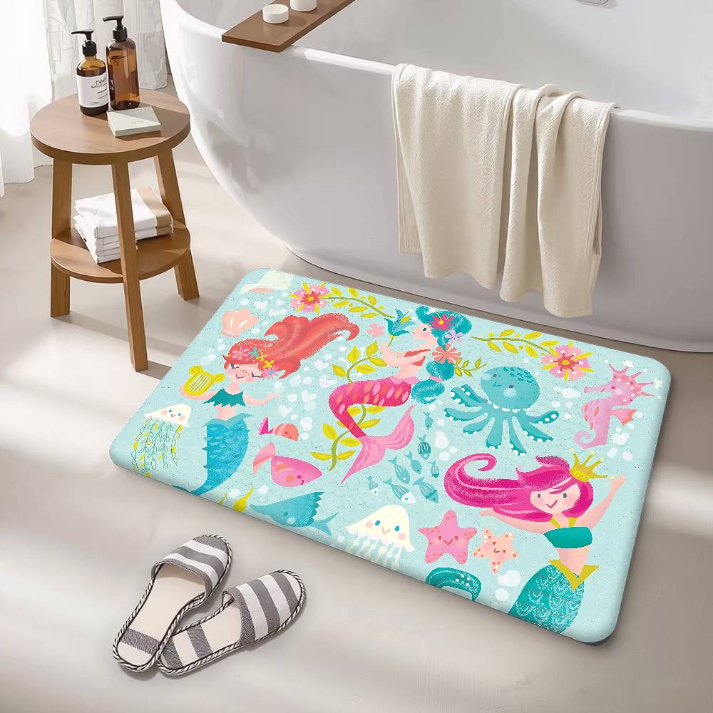 Cute Mermaid Room Mats Anti-slip Absorb Water Long Strip Cushion Bedroon Mat Household Carpets