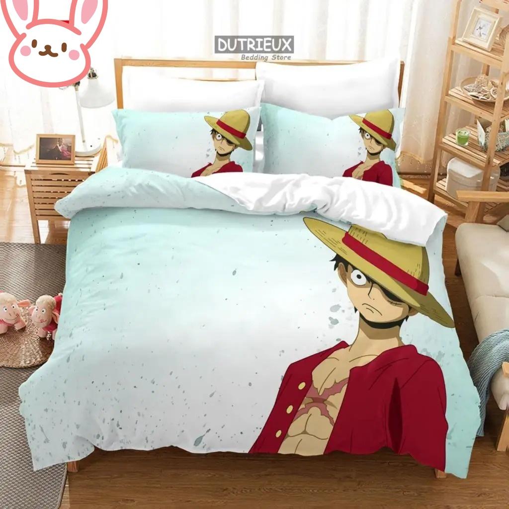 3D Hot Sale One Piece Quilt Cover Set Luffy Sauron Anime Bedding Set Quilt Cover with 2 Pillocase Bedroom Decor Teens Best Gifts