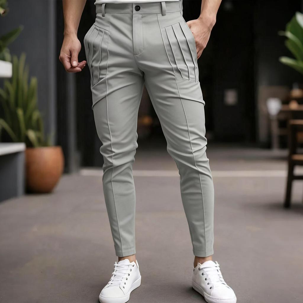 Men's Suit Pants Business Stretch Slim Fit Dress Pants Solid Color Casual Pants,Bag Fold Design For Casual And Slim Fit