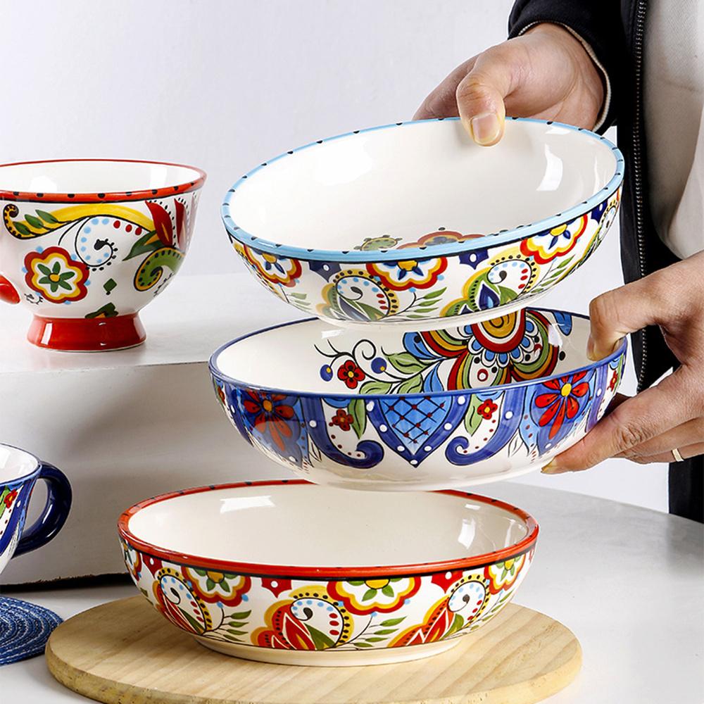 8-дюймовые керамические миски для пасты в стиле бохо, фарфоровые миски для лапши и супа, скандинавская салатница, цветочный многоцветный
