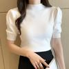 Casual Short Sleeve Knitted Shirt Women Summer Slim Thin Knit T Shirt Tops Knitwear 2024 Ice Silk Turtleneck Blosue 18848