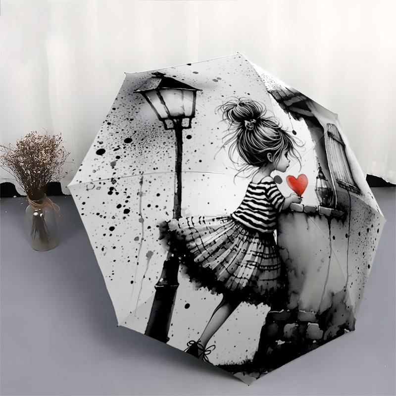 1pc Romantic Heart-Shaped Umbrella Automatic Opening/Closing, Foldable Design, Outdoor Use, Perfect Gift for Fans & Travelers!C058