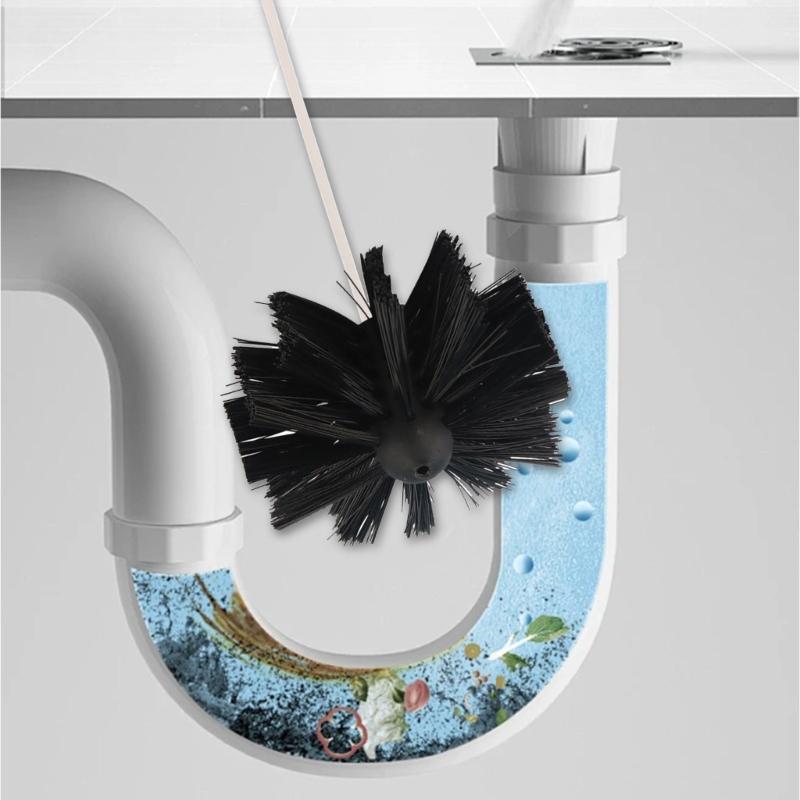 Набор для чистки дымохода и вентиляционного отверстия сушилки включает гибкий стержень и щетки с выдвижным стержнем, подходящий для эффективной чистки