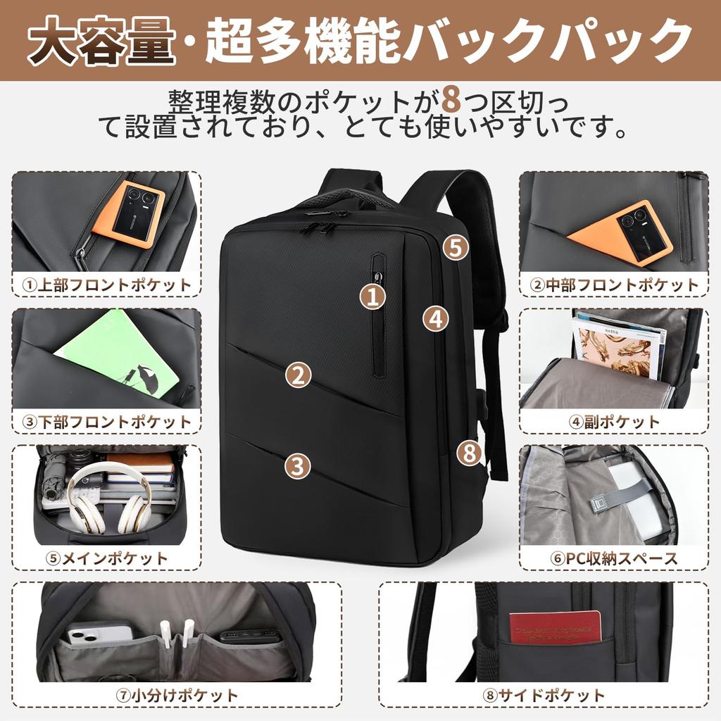 Business Large Waterproof Large Ultra Lightweight Business PC USB Charging Stain Waterproof High School Commuting Business Trip Travel Unisex