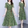 Western Style Floral V-neck 2024 New Summer Temperament Women Cover Meat and Thin Fashion Chiffon Dress Women