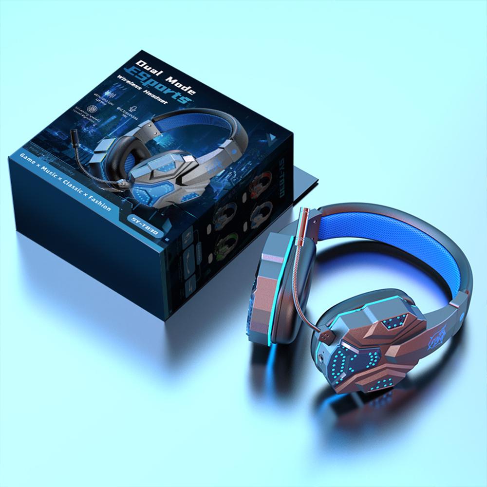 SY-T830 беспроводные игровые наушники Bluetooth 5.1 с мощными басами, стереонаушники с шумоподавлением, шлем с микрофоном, игровая гарнитура с низкой задержкой
