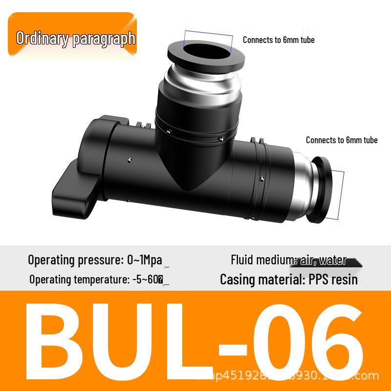 Zhuoji Pneumatic BUC-6-10 Hand Valve with 8mm Tubing, 12mm Straight-Through Air Valve, Quick-Connect Fittings.