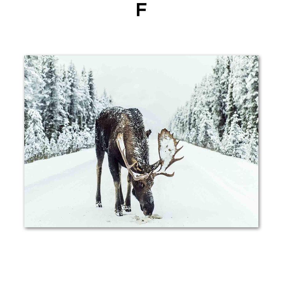 Winter Snow Forest Mountain Pine Tree Moose Deer Wall Art Canvas Painting Posters And Prints Wall Pictures For Living Room Decor