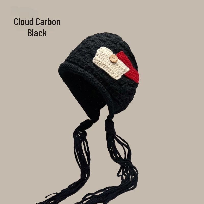 Festive Red Tassel Beanie - Women's Autumn/Winter Ear Protection Hat for Christmas and New Year