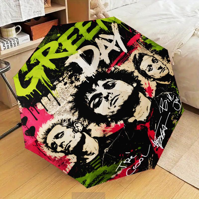 1PC Green Day Automatic Folding Umbrella 8-Rib Travel Umbrella with Auto Portable Case, Ideal Gift for Birthdays