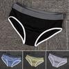 Men Briefs Mid Waist Elastic Soft Breathable Anti-septic U Convex Striped Contrast Color