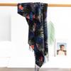 New Soft and Warm Cashmere Like Blue and Black Leaf Print Tassel Scarf  High End Women's Scarf