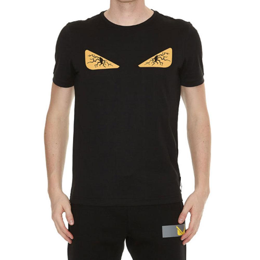 FENDI T-Shirts Men's Black Crew Neck Moderate Straight Fit FY0894A28JF0748