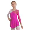 Kids Girls Stylish Dance Wear Long Sleeve Rhinestone Decor Contrast Color Skating Dresses
