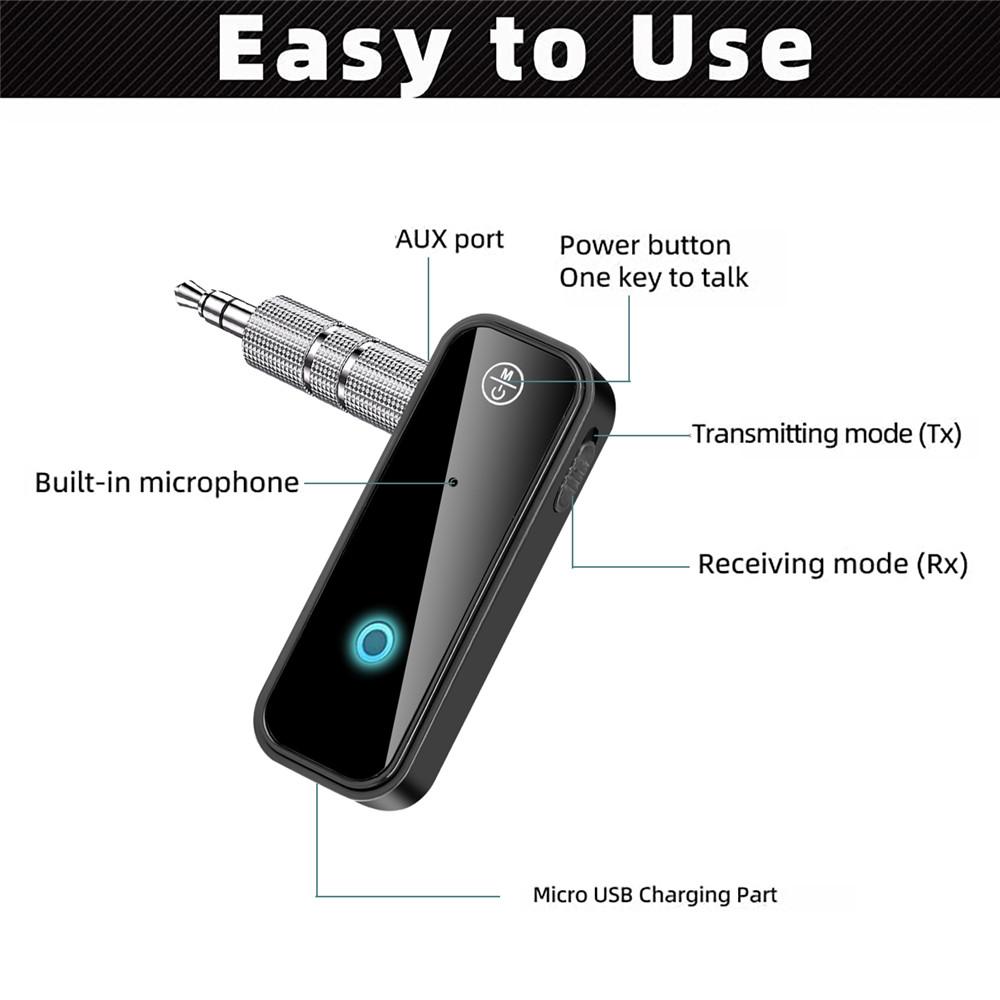 Bluetooth 5.0 Receiver Transmitter Adapter 3.5mm Jack For Car Music Audio Aux A2dp Headphone Reciever Handsfree