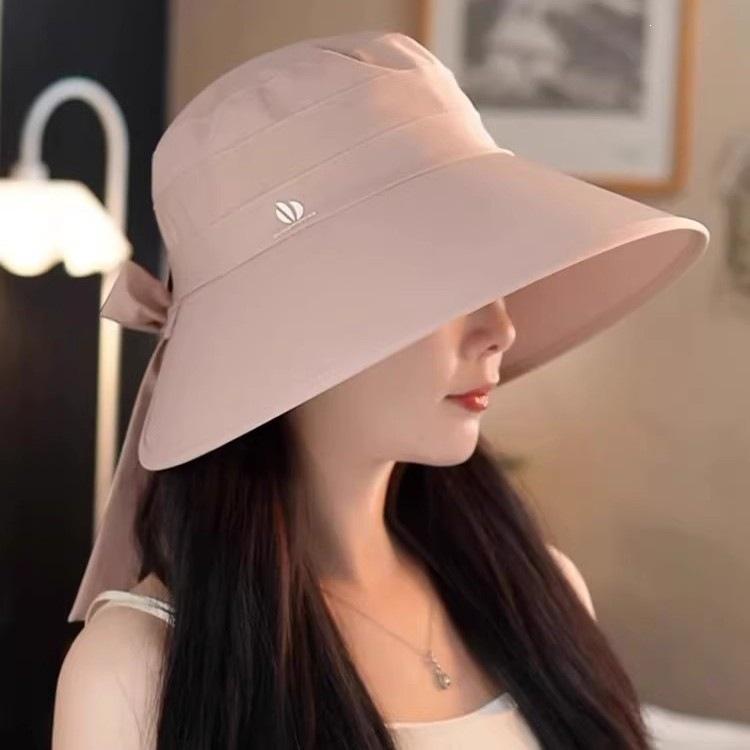 Big brim sun protection hat sunshade UV protection sun hat new bucket hat ponytail tie children summer