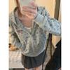 Y2K Sweatshirt Women Clothing Harajuku Floral Printing Cardigan Long Sleeves Autumn Vintage Casual Oversize Ladies Tops