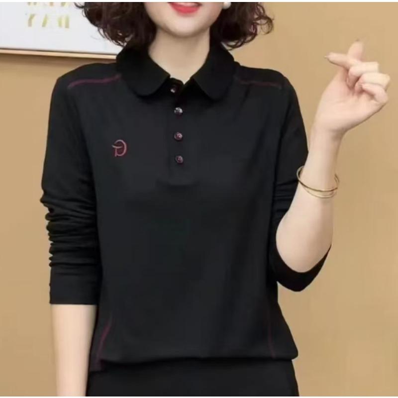 New Autumn Long-sleeved Solid-color Lapel T-shirt POLO Shirt Fashionable and Slim and Versatile Top Temperament Age-reducing Base Shirt