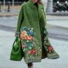 Europe And The United States Fall Women's Long-sleeved Lapel Coat Printed Tweed Long Coat