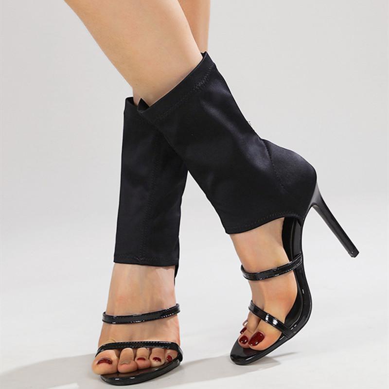 Модная весенне-осенняя эластичная ткань Тонкий каблук Большой размер Женская обувь Модные туфли-лодочки с открытым носком и закрытой пяткой с вырезами Вечерние туфли для танцев на пилоне