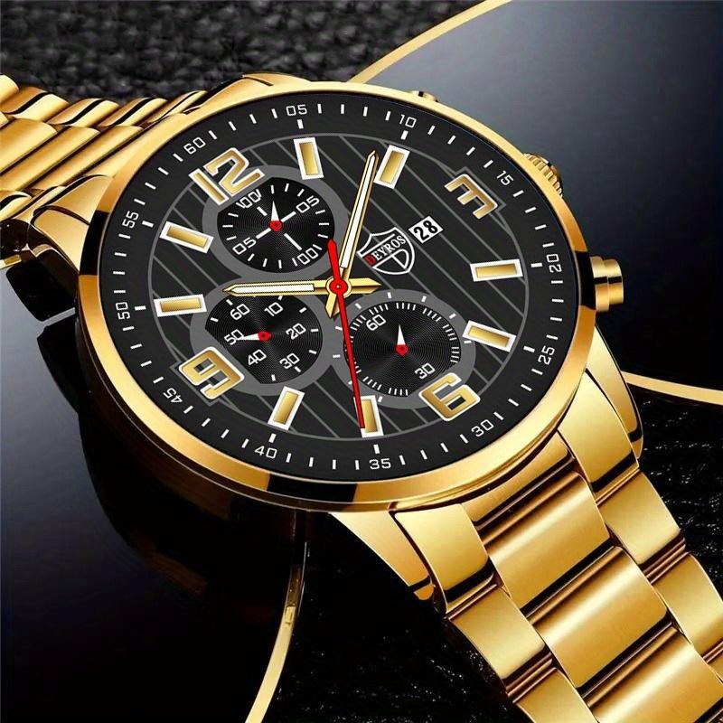 3 шт./набор, 1 шт. модные мужские повседневные кварцевые часы из нержавеющей стали с календарем, 1 шт. браслет, 1 шт. ожерелье, мужские подарки