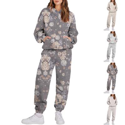 Женский спортивный костюм с капюшоном, унисекс, двухсекционная одежда для бега, пуловер с длинными рукавами, толстовка с капюшоном + комплект спортивных штанов