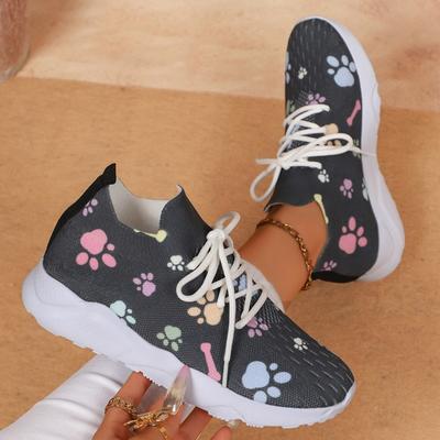 Мода 2025 Новые Милые Домашние Животные Собаки Отпечатки Лап Узор Женская Обувь Принт Женские Низкие Повседневные Кроссовки Дамская Большая Обувь